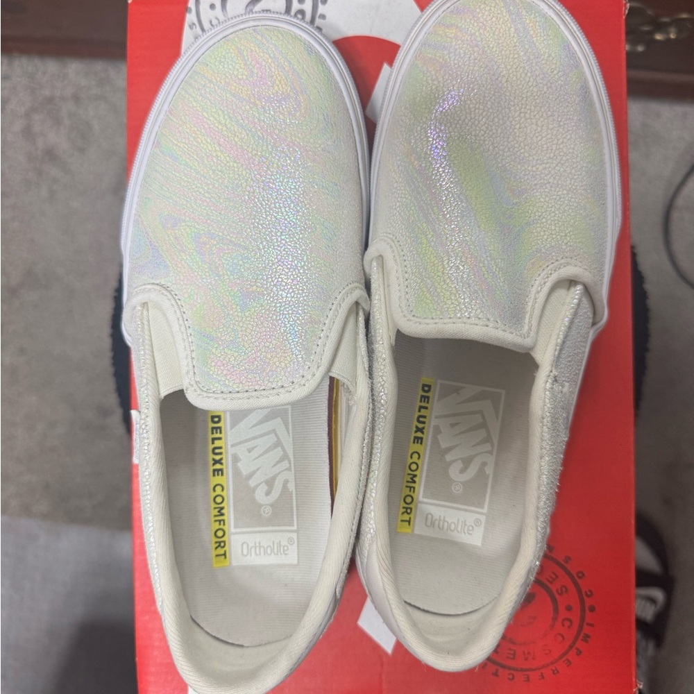 Vans Women’s Rainbow Iridescent Slip-On Sneakers - Never worn